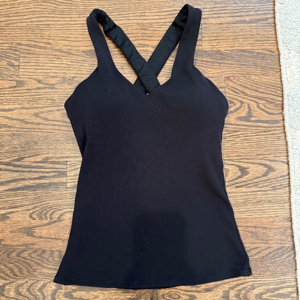 Alo Yoga Ribbed Crossback Tank Top – Size Small – Black